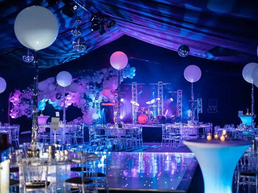 Elegant 18th marquee with balloons