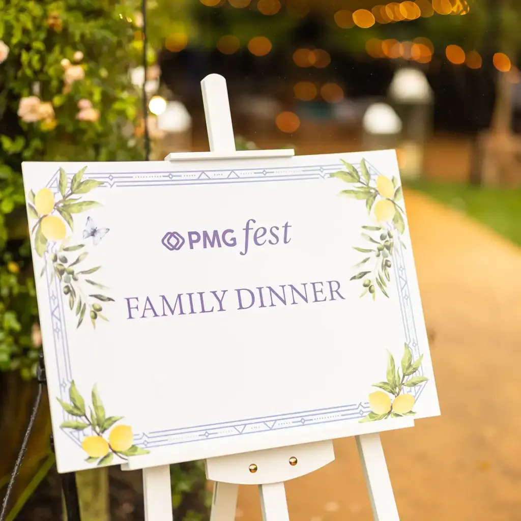 Bespoke signage to invite guests to marquee